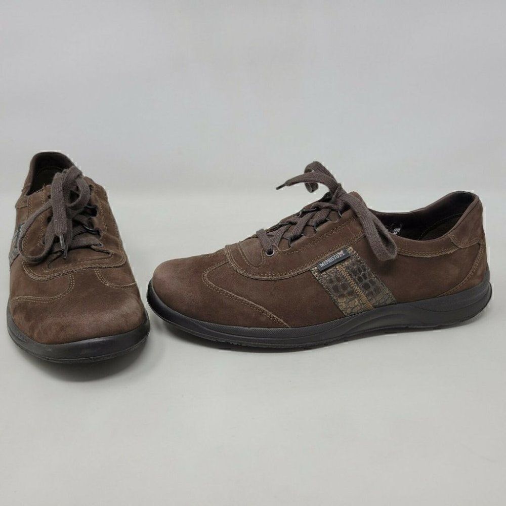 MEPHISTO RUNOFF BROWN NUBUCK SNAKE PRINT WALKING SNEAKERS SHOES WOMENS SIZE 9 US